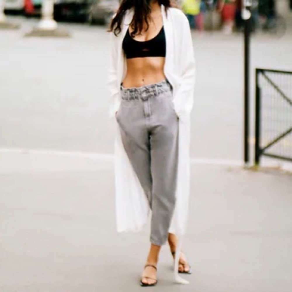 Zara baggy paperbag jeans light grey high waist